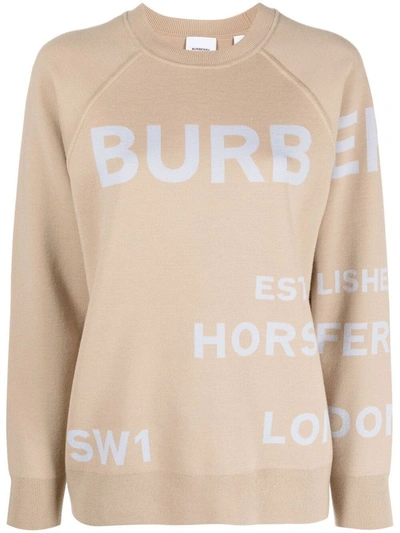 Burberry Logo Print Sweatshirt In Beige