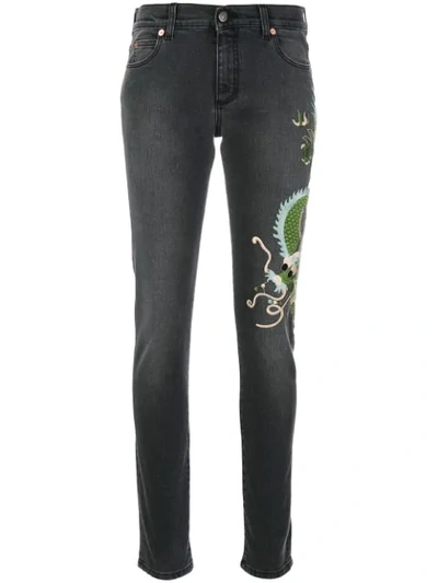 Gucci Dragon Embroidered Denim Skinny Jeans In Multi