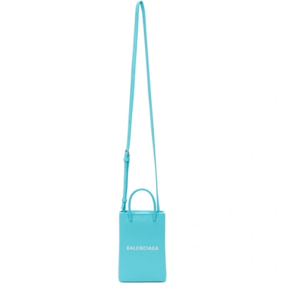 Balenciaga Blue Shopping Phone Holder Bag In Azur