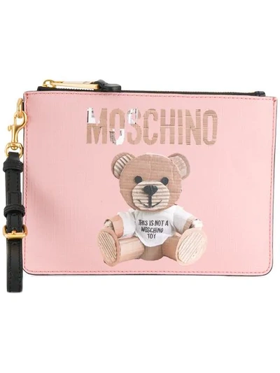 Moschino Teddy Bear Faux Leather Clutch In Pink & Purple