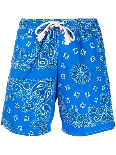 Mc2 Saint Barth Men`s Swim Shorts With Light Blue Bandana In Multicolour