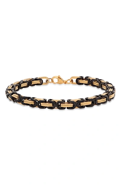 Hmy Jewelry Two-tone 18k Gold Plated Stainless Steel Byzantine Chain Bracelet In Two Tone