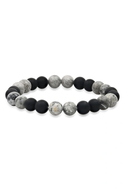 Hmy Jewelry Black Lava & Grey Agate Stone 8mm Beaded Bracelet In Black-gray