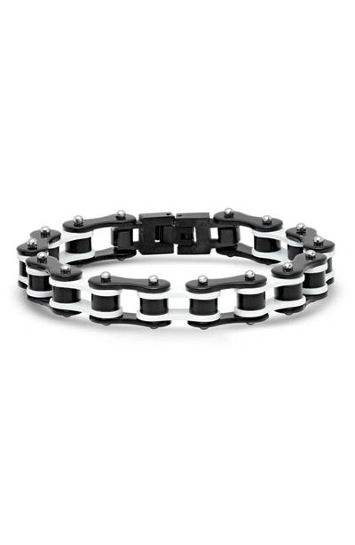 Hmy Jewelry Two-tone Black Ip Stainless Steel Bike Chain Bracelet In Two Tone