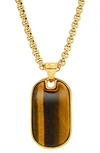 Hmy Jewelry 18k Gold Plated Stainless Steel Tiger's Eye Dog Tag Pendant Necklace In Yellow