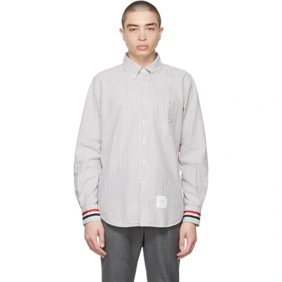 Thom Browne Long Sleeve Button-down Seersucker Shirt In Medium Grey