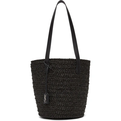 Saint Laurent Black Raffia Small Panier Tote In 1000 Black