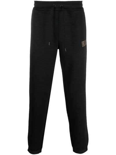 Ea7 Logo-print Drawstring-waist Track Trousers In Black