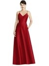 Alfred Sung V-neck Full Skirt Satin Maxi Dress In Red