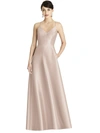 Alfred Sung V-neck Full Skirt Satin Maxi Dress In Grey