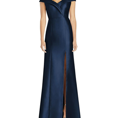 Alfred Sung Off-the-shoulder Cuff Trumpet Gown In Blue