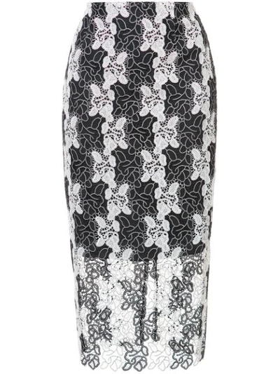 Diane Von Furstenberg Bi-colour Lace Pencil Skirt In Black/ White