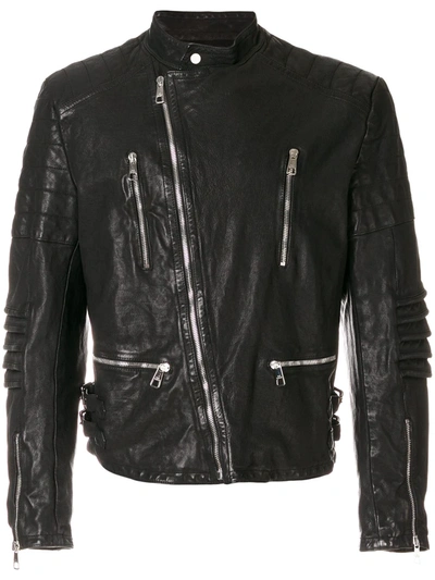 Neil Barrett Hand Printed Leather Biker Jacket In Black