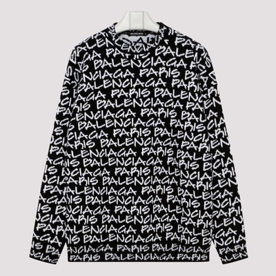 Balenciaga All Over Logo Crewneck Sweater In Black