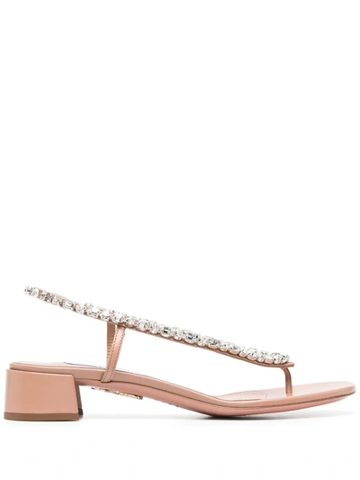 Aquazzura Divina 30 Crystal-embellished Leather Sandals In Pink