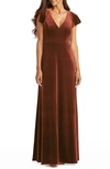 After Six Flutter Sleeve Velvet Maxi Dress With Pockets In Orange