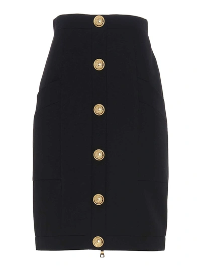 Balmain Gold Colored Buttons Skirt In Black