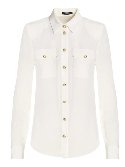 Balmain Gold Colored Buttons Shirt In White