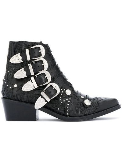 Toga Studded Buckle Boots In Black