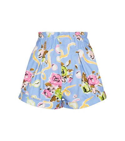 Alessandra Rich Floral High-rise Cotton Shorts In Blue