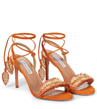 Aquazzura Isla 85 Embellished Suede Sandals In Orange