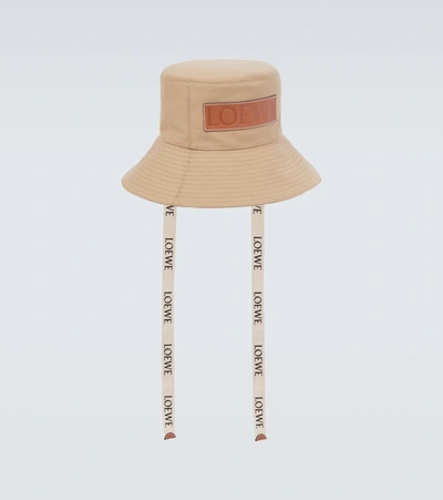 【LOEWE】+ Paula's Ibiza leather-trimmed cotton bucket hat Loewe - Paula's Ibiza Leather-Trimmed Cotton-Canvas Bucket