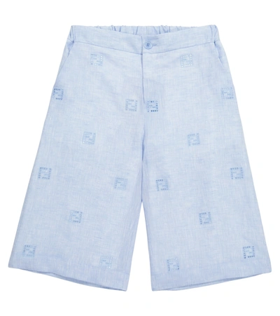 Fendi Kids' Logo-embroidered Shorts In Blue