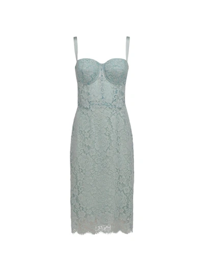 Dolce & Gabbana Floral Lace Bustier Dress In Blue