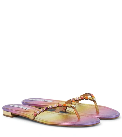 Aquazzura Tequila Embellished Leather Thong Sandals In Tropical Sunset