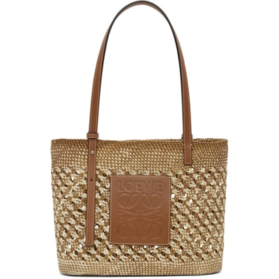 Loewe Small Raffia And Leather Basket Bag In 2435 Natural/tan