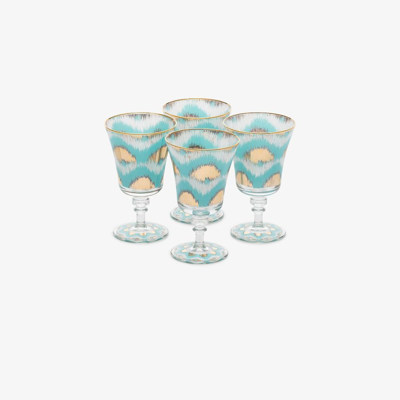 Les Ottomans Set Of Four Ikat-print Wine Glasses In Blue