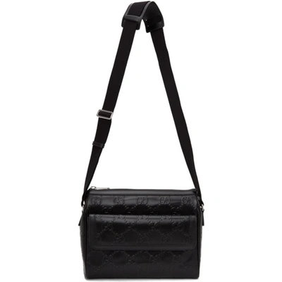 Gucci Black Gg Embossed Messenger Bag In 1000 Black/black/bla