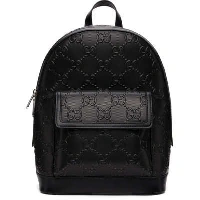 Gucci Black Gg Embossed Backpack In 1000 Black/black/bla