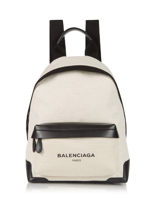 Balenciaga Navy Canvas And Leather Backpack In Cream | ModeSens