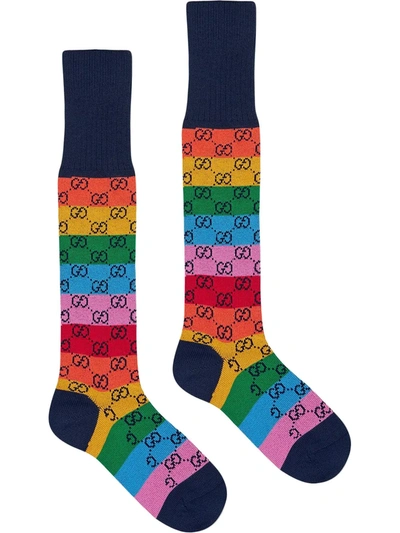 Gucci Gg Multicolour Cotton-blend Socks In Red