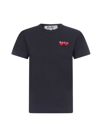 Comme Des Garçons Play Double Heart Embroidered Crewneck T In Black