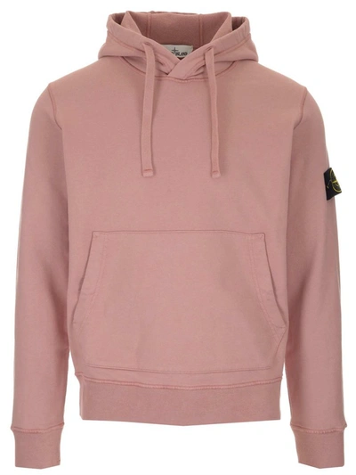 Stone Island Logo Patch Hoodie In Pink