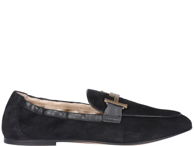 Tod's Double T Logo Embellished Loafers In Black