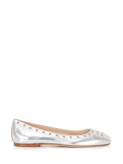 Tod's Studs Embellished Ballerina Flats In Silver