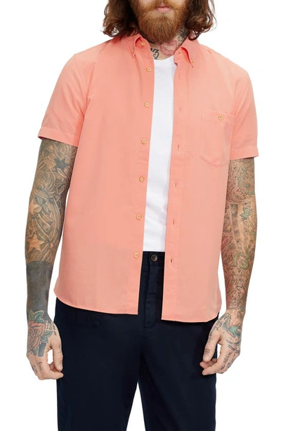 Ted Baker Kostume Trim Fit Dobby Short Sleeve Button-down Shirt In Coral