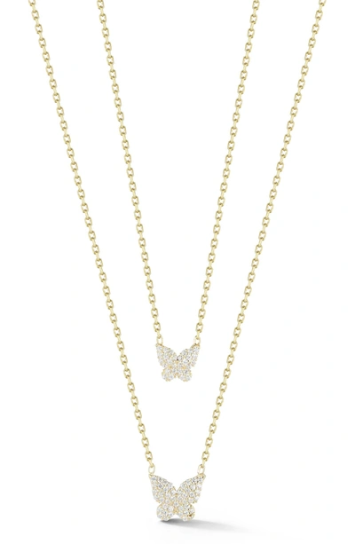 Sphera Milano Yellow Gold Vermeil Pave Cz Layered Butterfly Pendant Necklace