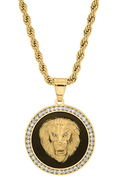 Hmy Jewelry 18k Gold Plated Pave Crystal Lion Pendant Necklace In Yellow