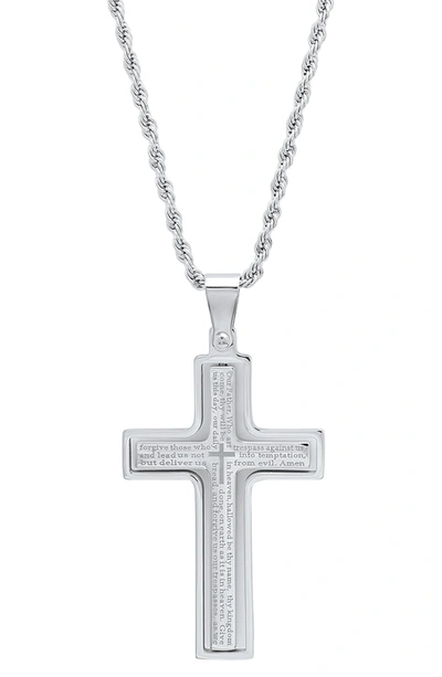 Hmy Jewelry Lord's Prayer Engraved Cross Pendant Necklace In Metallic