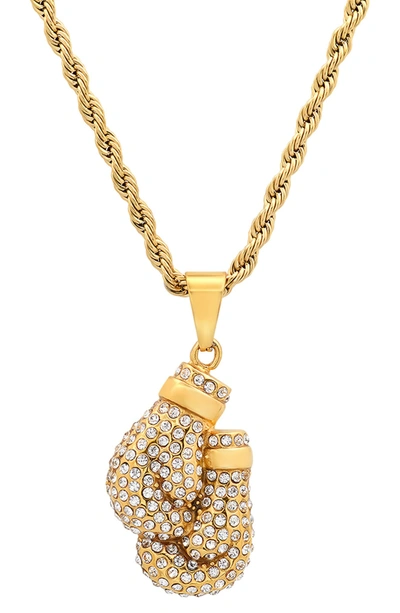 Hmy Jewelry 18k Yellow Gold Plated Pave Cz Boxing Gloves Pendant Necklace