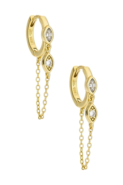 Adinas Jewels Bezel Evil Eye Chain Huggies In Gold