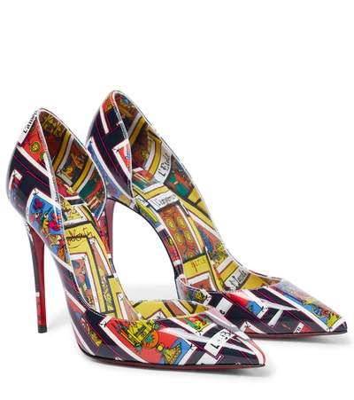 Christian Louboutin Womens Black Multi/yellow Iriza 100 Patent Tarot Lin Tarot Black M 7 In Red