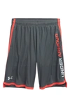 Under Armour Kids' Ua Stunt 3.0 Performance Athletic Shorts In Pitch Gray / Venom Red /