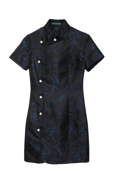 Alexa Chung Floral Jacquard Mandrain Collar Dress In Black