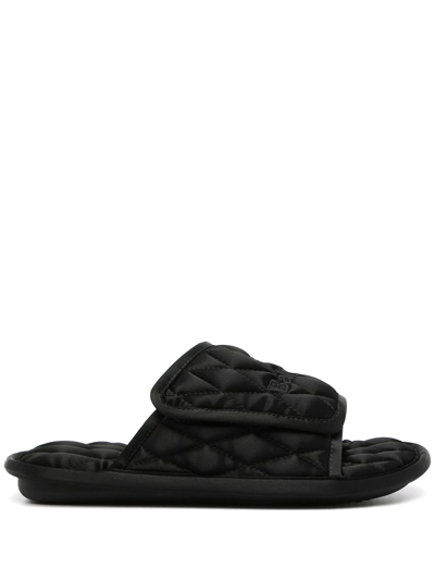 Balenciaga Home Logo-embroidered Quilted Satin Slides In Black