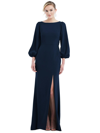 Dessy Collection Bishop Sleeve Open-back Trumpet Gown With Scarf Tie In Midnight